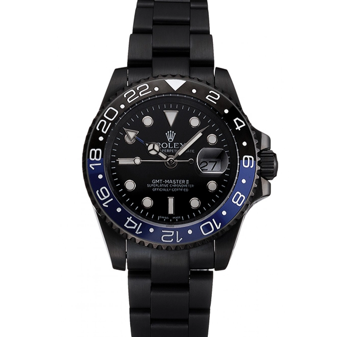 Good copy rolex watches Black Master And Rolex GMT And Bezel Case Blue Black PVD Black II Bracelet Dial Swiss 0715